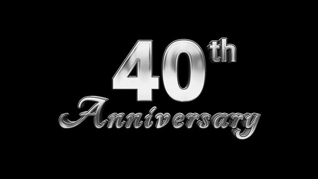 Elegant 40th anniversary silver text animation on a black background with a polished metallic finish.