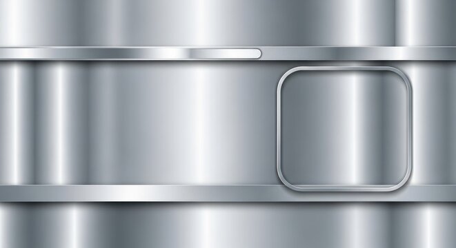 A metallic background with a rectangular silver frame and a circular silver frame.