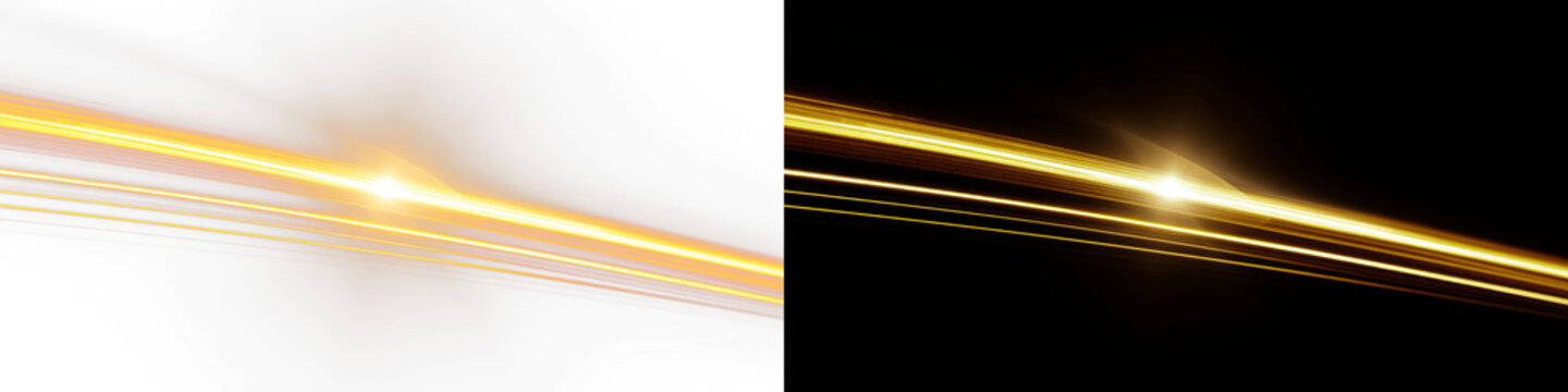Abstract golden light streaks with glowing lens flare on black background, dynamic motion trails and futuristic energy beams for modern technology branding, web design, and creative digital art