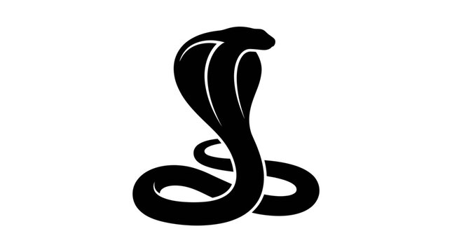 Black silhouette of a coiled cobra snake upright.