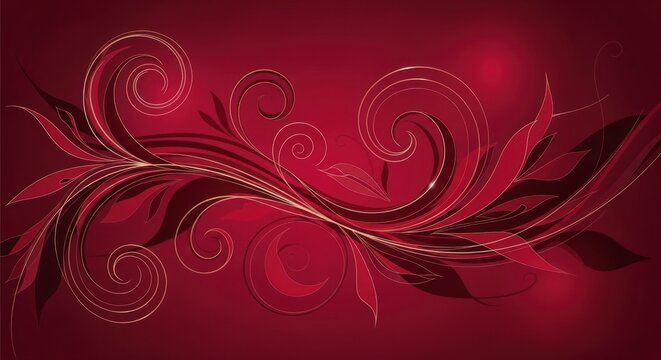 A red floral pattern on a dark red background.