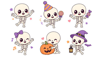 Fototapeta premium Cute Halloween Skeleton Characters