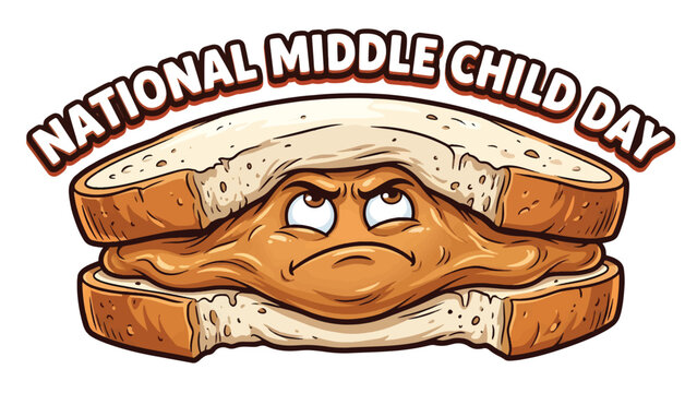 Middle Child Day Concept with Annoyed Sandwich Character Illustration