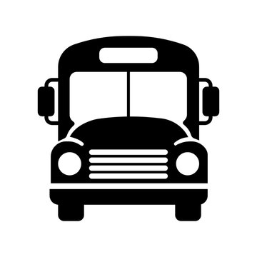 School bus front view glyph icon symbol for student transportation education and back to school concept