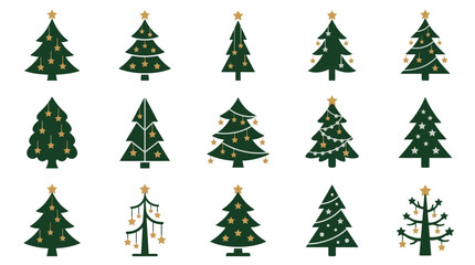 Obraz premium Collection of Decorative Christmas Tree Icons with Minimalist Green Design and Golden Ornament Details for Festive Seasonal Graphics pC (330)