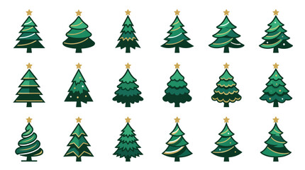 Obraz premium Set of Eighteen Decorative Stylized Christmas Tree Icons for Holiday Design Projects pC (338)
