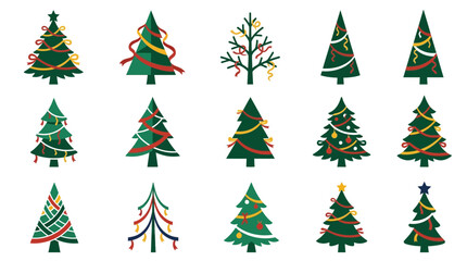Obraz premium Collection of Decorative Christmas Tree Icons with Colorful Ribbons and Festive Ornaments for Holiday Graphic Design Projects pC (354)