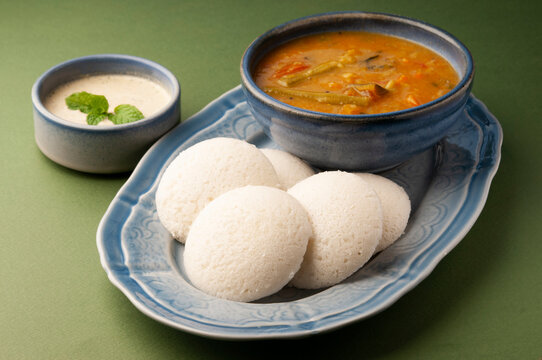 Idly sambhar and chutney morning  traditional breakfast