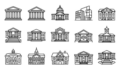 Courthouse law justice judicial and government architecture editable vector icon collection © Jahangir