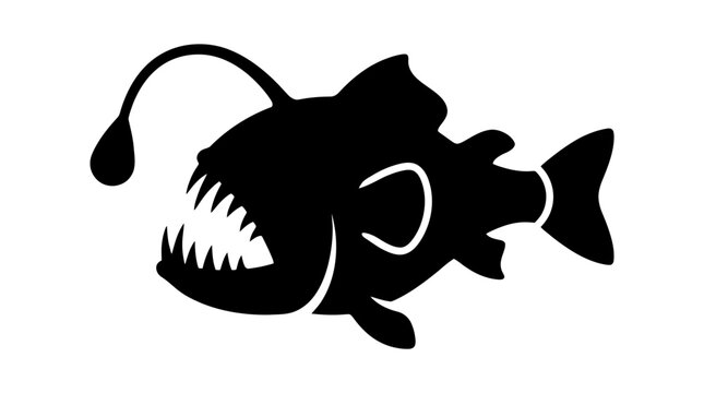 Aggressive anglerfish silhouette with sharp teeth and lure.