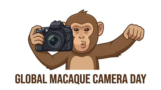 Macaque Monkey Holding a Professional Camera for Photography