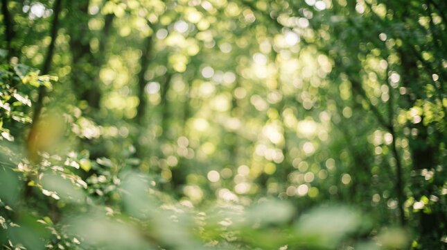 Green forest bokeh background with soft natural light