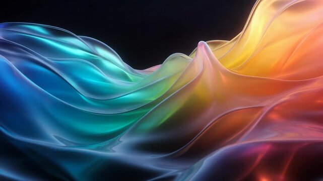 Colorful fluid waves in smooth abstract style on dark backdrop, expressing motion and energy and dynamic flow concept