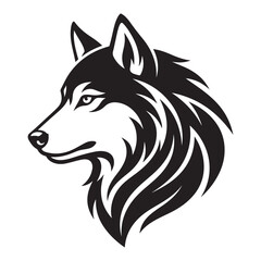 Fototapeta premium Stylized black silhouette of a wolf head, profile view with sharp details.
