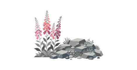 Foxglove Flowers and Rocks Vector Illustration © Vect