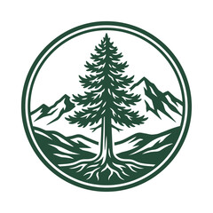 Detailed Evergreen Tree with Mountain Roots Illustration. © reptorAI