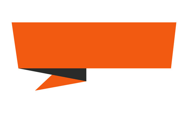 A bold orange and dark gray geometric speech bubble with a pointed tail, an eye-catching design for conveying important messages, announcements, or interactive user interface elements.