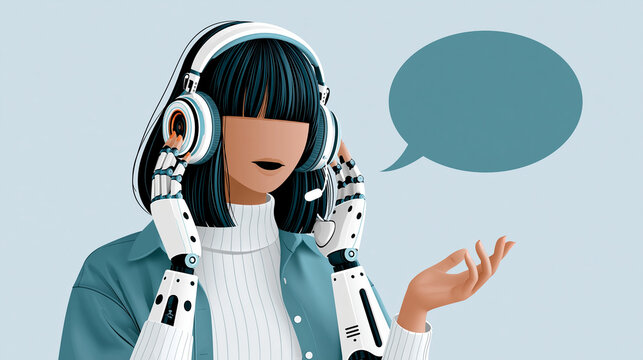 Faceless AI chat agent interacting with clients through automated communication, smart digital support for business services, with copy space