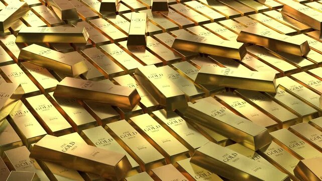 Gold ingots - camera zooms in - 3d 4k animation (3840 x 2160px)