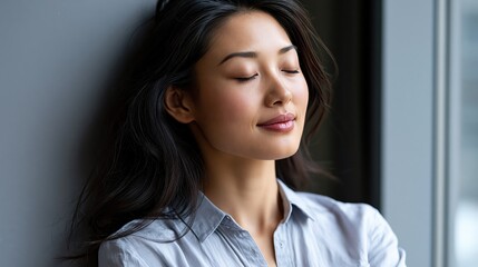 Fototapeta premium Mindful Break Enjoyed by Employee at Large Office Window