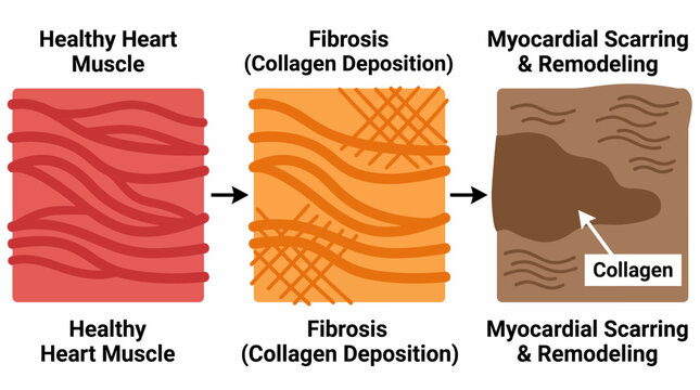 Cardiac Fibrosis Myocardial Scarring Remodeling Collagen Diagram