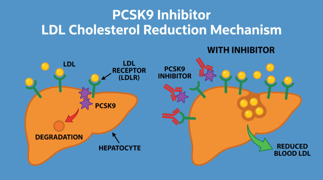 PCSK9 Inhibitor LDL Cholesterol Reduction Mechanism Diagram