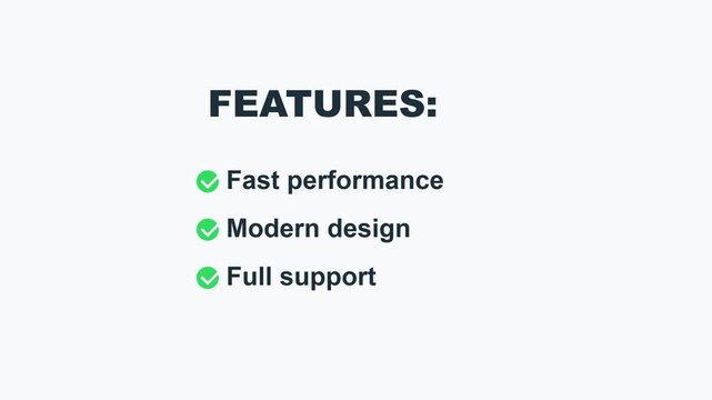 List animation with fast performance, modern and full support checkmarks for business presentation and marketing 4k