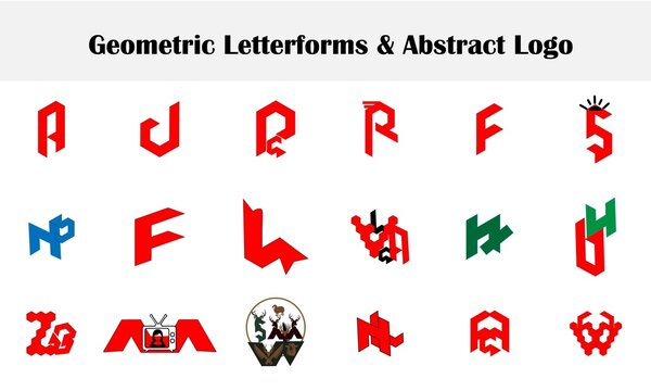 Modern geometric lettermark logo set in red and gray. Minimalist corporate monogram icons for branding and design projects.