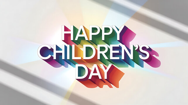 Colorful Happy Childrens Day Text Design With Geometric Letters transparent background