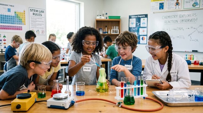 Children Conducting Science Experiment in Classroom
