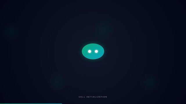 Animated sequence of a glowing cell undergoing division