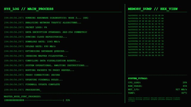 System Log Main Process Server Boot Sequence Animation Memory Dump Loop Background.