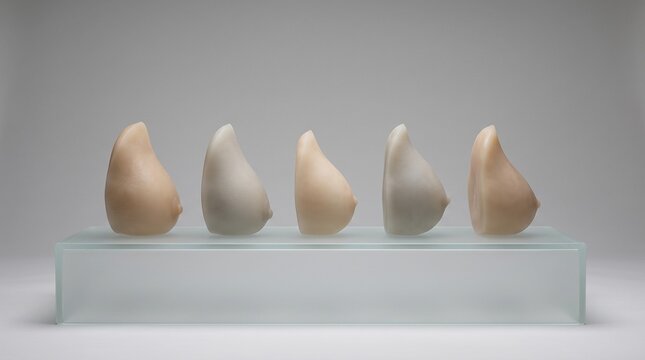 Female breast silhouette comparison. Medical anatomy study with different breast shapes, professional healthcare concept.