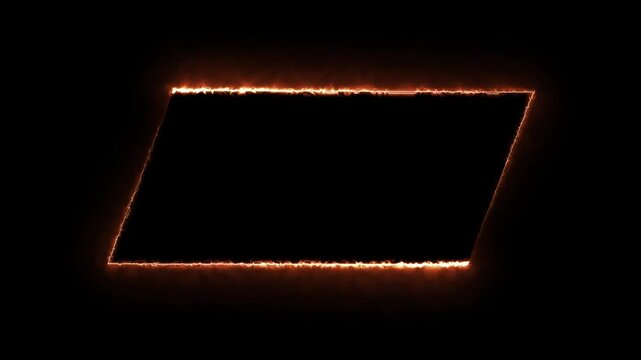 Fire neon light rectangle frame loop animated background. Burning neon lights frame box animation seamless loop, alpha channel, Fire line glowing rectangle border 4k video 