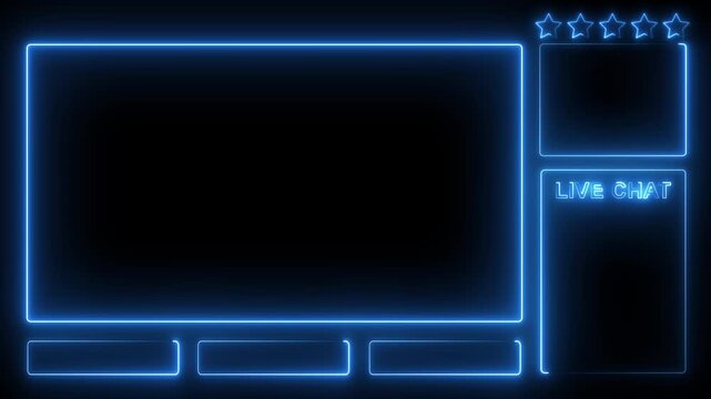 Intermission Stream Overlay Animated, Neon Sign looping face cam and chat for live streaming ,Frame border HUD element. HUD viewfinder. Intermission Stream Overlay Animation 4
