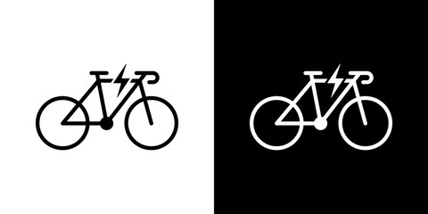 Obraz premium Electric Bicycle With Lightning Bolt Solid Icon Set. Eco-Friendly Transportation And Sustainable Mobility Silhouette Symbol Collection. Cycling Innovation. Isolated Vector Illustration
