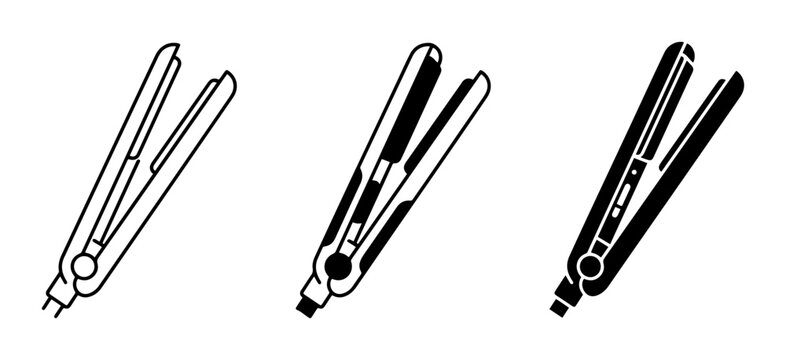 Hair Straightener Icons, Flat Iron Vector Set, Beauty Styling Tools