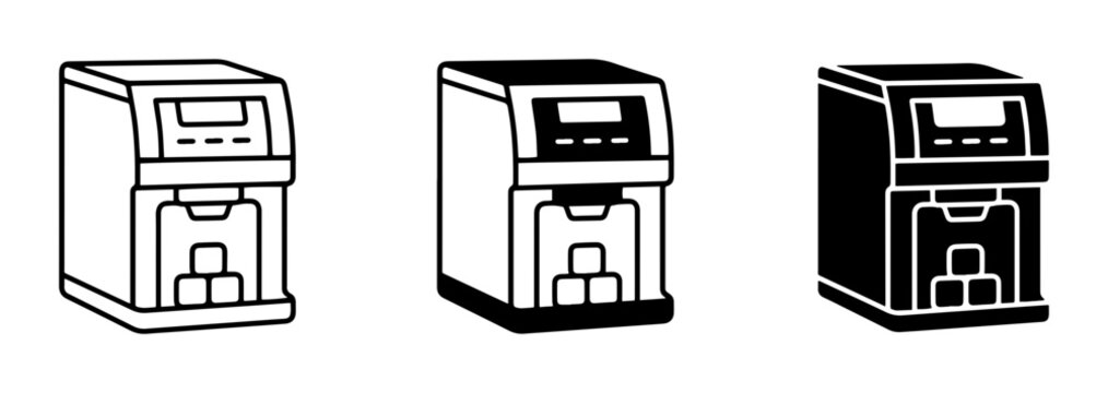Ice Maker Icons, Commercial Ice Machine Vector Graphics, Kitchen Appliance Line Art