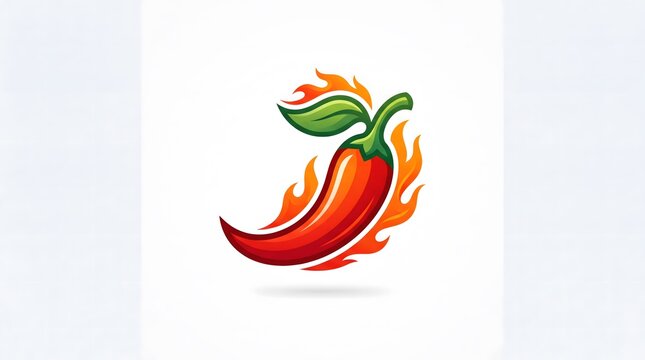 Vector illustration of a red hot chili pepper engulfed in spicy flames with a green leaf, perfect for restaurant logos, spicy food branding, or hot sauce labels