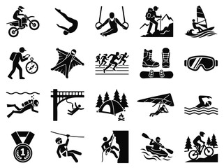 Obraz premium Sports Adventure and Extreme Outdoor Activities Vector Icons Set for Active Lifestyles