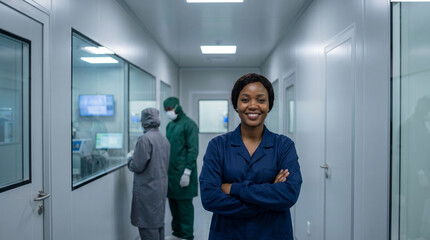 Fototapeta premium African Female Ebola Scientist Leadership Portrait In Research Facility