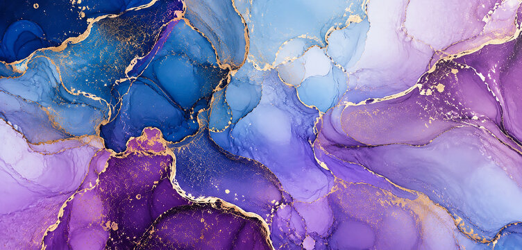 Abstract Fluid Art with Blue and Purple Alcohol Ink
