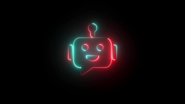  Neon AI Chatbot icon symbol concept. Voice support service bot. AI Agents and AI driven messaging systems 4k