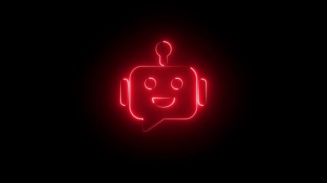  Neon AI Chatbot icon symbol concept. Voice support service bot. AI Agents and AI driven messaging systems 4k