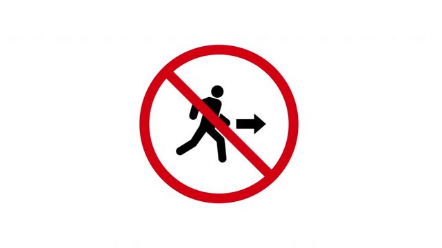 No Walking Prohibition Sign Animated Icon With Alpha Channel. Forbidden Pedestrian Movement Warning And Restriction Motion Graphic. Stop And Ban Notice. On Transparent Background