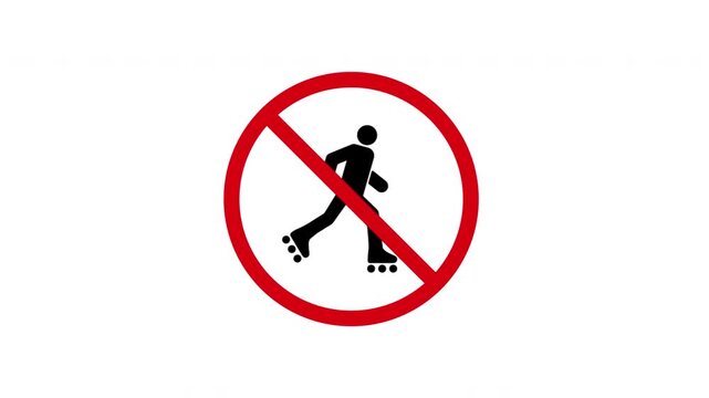 No Roller Skating Prohibition Sign Animated Icon With Alpha Channel. Forbidden Roller Skating Warning And Restriction Motion Graphic. Stop And Ban Notice. On Transparent Background
