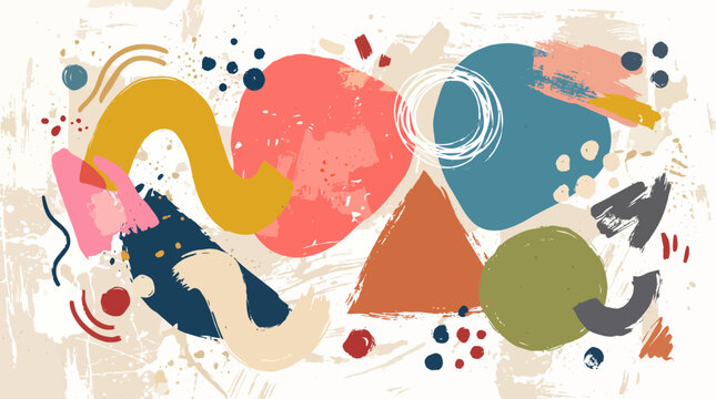 Abstract Organic Shapes Background with Hand Drawn Painterly Textures