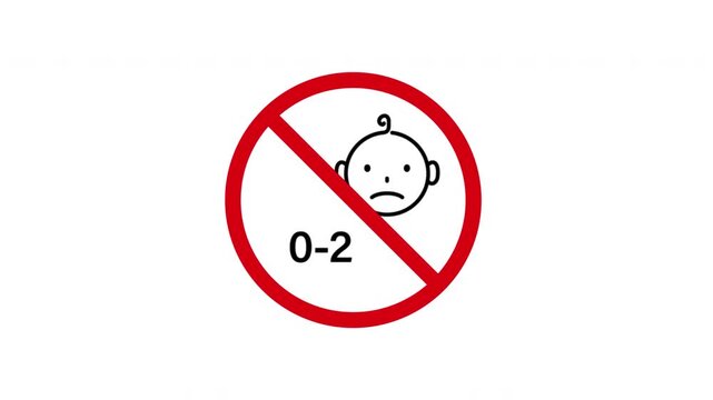 No Infants Aged 0-2 Prohibition Sign Animated Icon With Alpha Channel. Forbidden Baby Age Restriction Warning And Safety Motion Graphic. Stop And Ban Notice. On Transparent Background