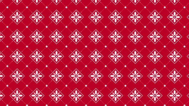 Red and white batik floral pattern animation for Indonesian Independence Day celebration background featuring traditional geometric cultural elements