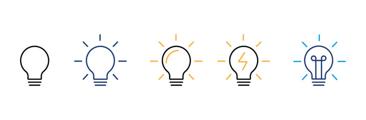 Light bulb icon set showing idea and inspiration concepts. Creative thinking, innovation and solution symbols.  © GoldenIcons